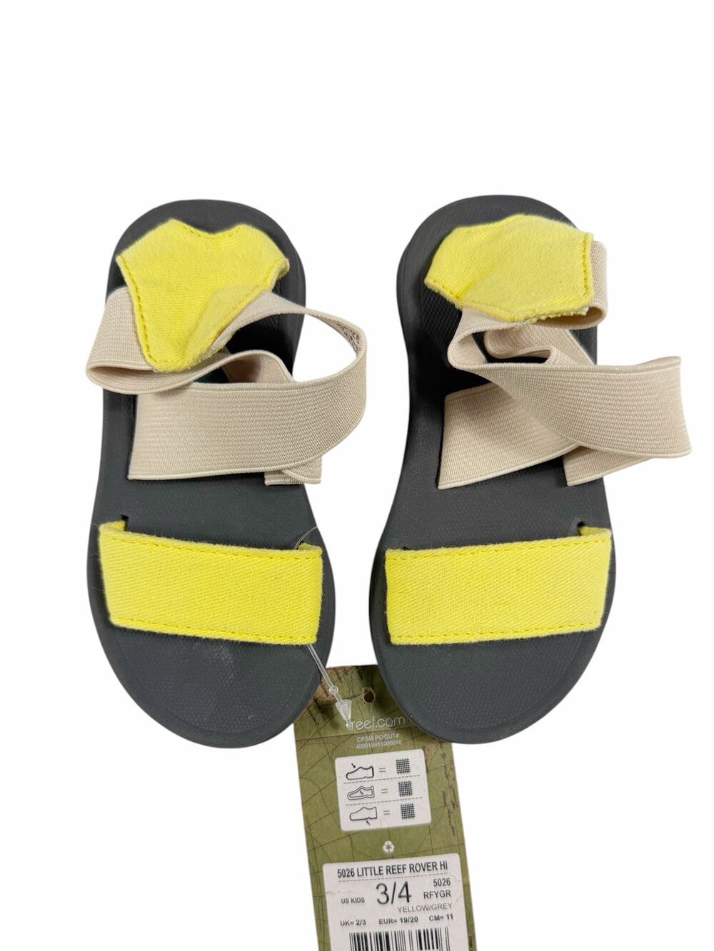 NEW Reef Little Reef Rover Hi Hook & Loop Sandals Yellow Grey Toddler Size 3-4